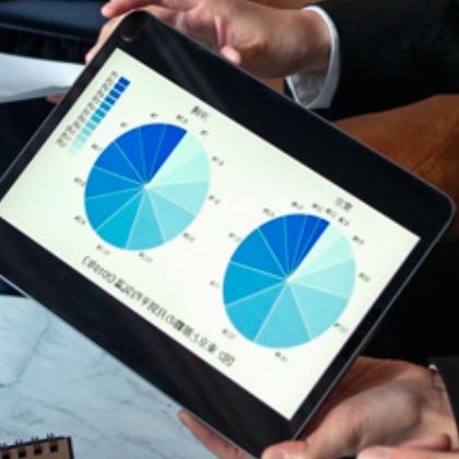 Tablet üzerinde e-defter ve raporlama grafikleri inceleniyor